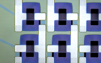 Micrograph shows six blue boxes with thin lines at the center, each connected to white rectangular shapes.