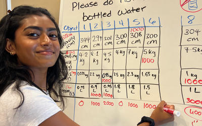 Dinelka Jagada tallies team scores during NIST Metric Est Game.
