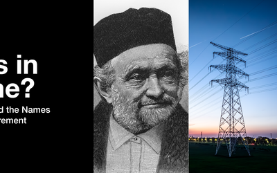 Header shows a drawing of Wilhelm Weber, an electricity transmission tower, and a magnet, and reads: What's in a Name? The Stories Behind the Names of Units of Measurement. 
