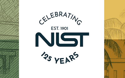 NIST 125 Years logo with colored vertical strips on edge