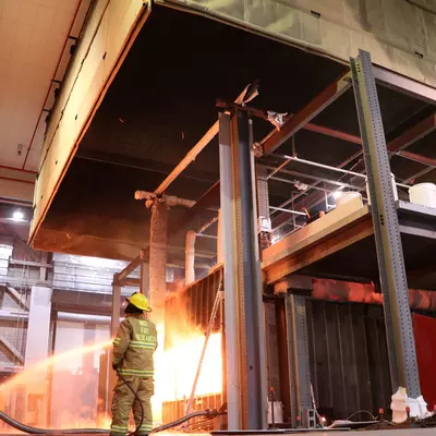 Compartment fire test of a two-story steel gravity frame with composite floors.