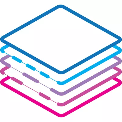 Exploded cross section diagram representing the simplified structure layers in a MOSFET transistor.