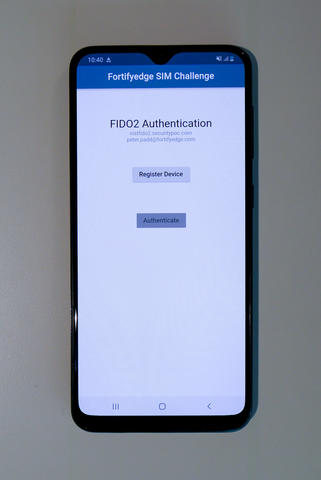 Photo of a mobile phone showing an authentication app built by Fortifyedge