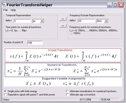 Front panel of the Fourier Transform sortware