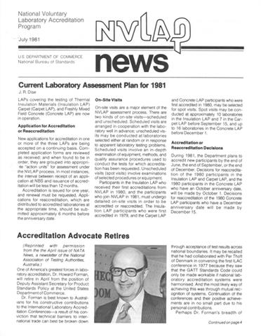 July 1981 NVLAP News July 1981 NVLAP News