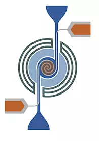 Drawing of a spiral delay line heater element, designed with the CNST Nanolithography Toolbox software
