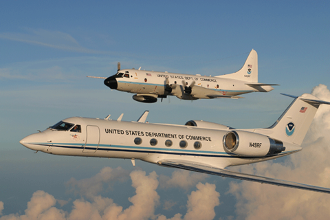 WP-3D Orion “hurricane hunter” aircraft and Gulfstream-IV hurricane surveillance jet.