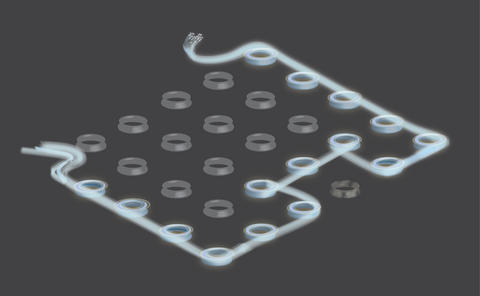 artist's rendering of a fault-tolerant photon delay device