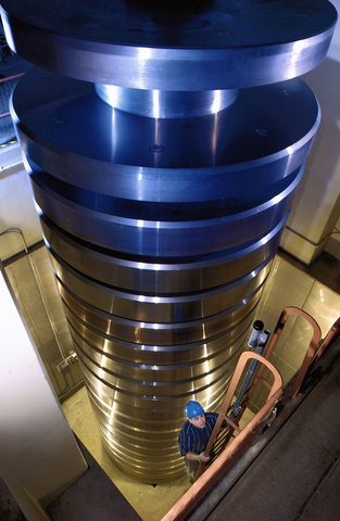NIST's million-pound deadweight stack, assembled