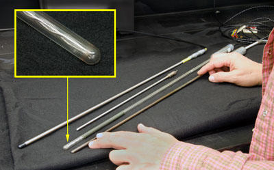 A variety of PRT probes, one of which has a visible wire-coil configuration A variety of PRT probes, one of which has a visible wire-coil configuration