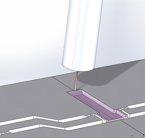 Illustration of an interferometer sensor that uses a laser to measure the displacement of moving objects with high precision. 