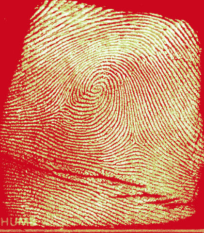 Colorized image of a latent fingerprint