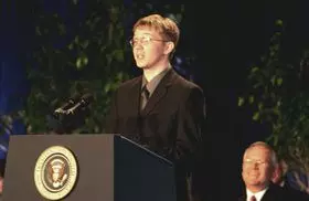 Nathaniel Moore, Chugach School District student, speaking at the Malcolm Baldrige National Quality Award ceremony. 