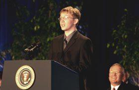 Nathaniel Moore, Chugach School District student, speaking at the Malcolm Baldrige National Quality Award ceremony. 