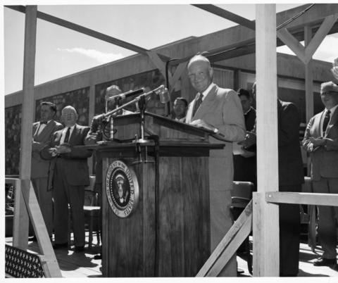 President Dwight D. Eisenhower delivering the dedication address at NIST's campus in Boulder, Colo., in September 1954.