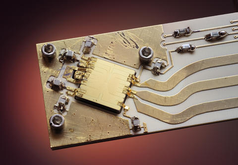 Gold ion trap on aluminum nitride backing