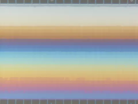 Overhead view of the NIST-Cornell 3-D nanofluidic device showing the different depth levels within the chamber as horizontal bands. 