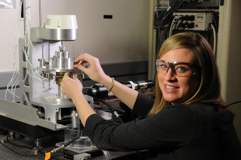 Biomedical engineer Jenni Popp with NIST's prototype bioreactor for tissue engineering.