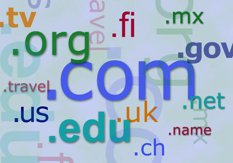 Photo collage of internet top-level domain names.