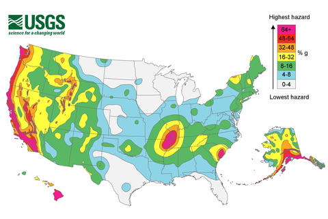 National seismic hazards maps display earthquake ground motions for various probability levels across the United States. 