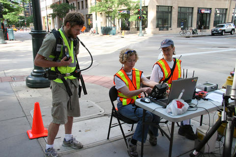 Photo of NIST team conducting wireless communication tests in Denver