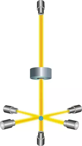 FIGURE 1: A gas of cesium atoms enters the clock's vacuum chamber. 