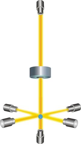 FIGURE 1: A gas of cesium atoms enters the clock's vacuum chamber. 