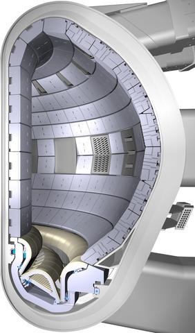 Engineering design image shows a cross-section of part of the planned ITER fusion reaction vessel. 