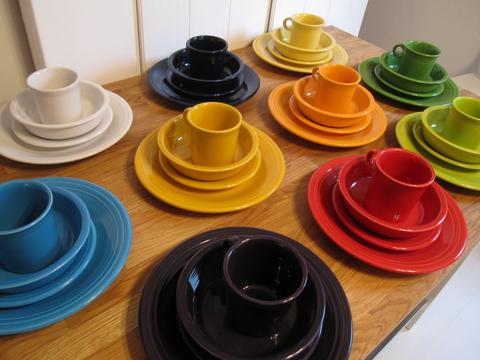 Samples of Fiestaware. This popular style of ceramic tableware is just as likely to be seen exhibited in museums as it is to be used on the average family’s dinner table.