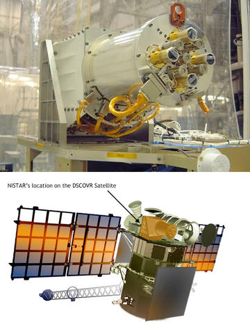 Photo of NISTAR and then an illustration of NISTAR on the DSCOVR satellite