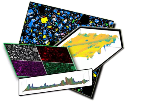 Overlay of output from several different cement characterization methods