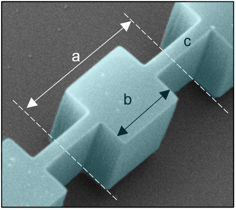 scanning electron micrograph of a single phononic-crystal cell