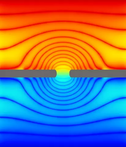 Illustration showing lines of electrical force around an opening to a cell.