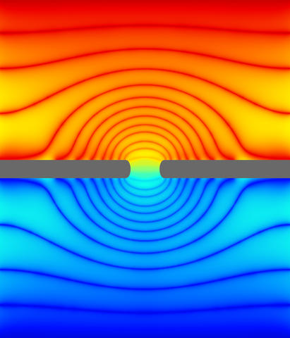 Illustration showing lines of electrical force around an opening to a cell.
