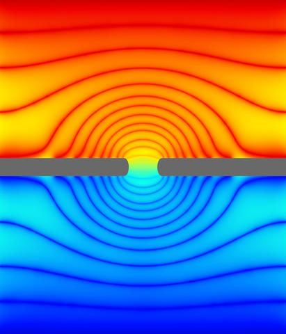 Illustration showing lines of electrical force around an opening to a cell.