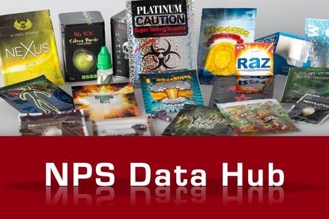 Photograph of colorful psychedelic packaging bags designated NPS Data Hub in large bold letters