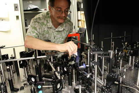 Researcher with equipment