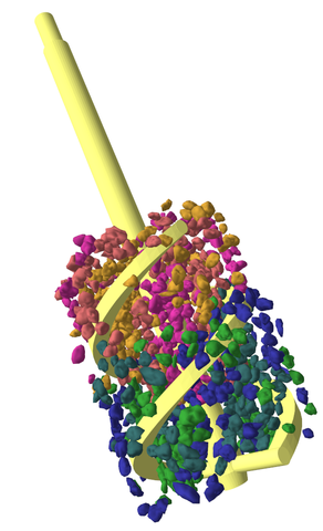 A double-helix rheometer measuring the viscosity of mortar.