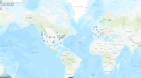Map that denotes the locations of PSIAP Award Recipients