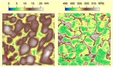 Contact resonance atomic force microscopy mapping on granular Au films.