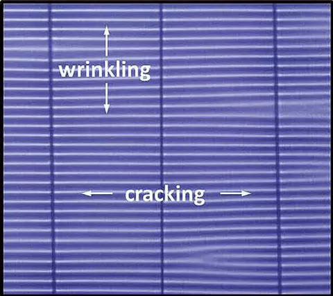 Optical image of wrinkling-cracking of a thin membrane active layer.