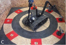 The down-range end zone contains a basic manipulator dexterity test for Weighted Grasp and Place tasks. 