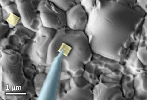 SEM of nano-contacts used to interrogate grains and grain boundaries