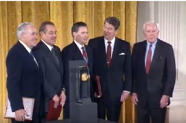 From left to right: 1988 Baldrige Award-Winning Organization Leaders: Robert W. Galvin, chairman of Motorola, Inc.; John C. Marous, chairman and chief executive officer of Westinghouse Electric Corp.; and R. Arden Sims, president and chief executive offic