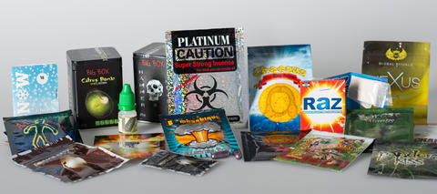 Synthetic drugs in brightly colored packaging  