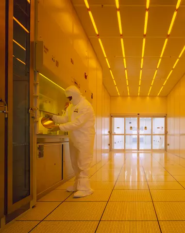 Man in a clean suit in the nanofab