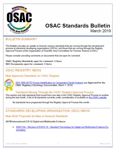 OSAC Standards Bulletin, March 2019
