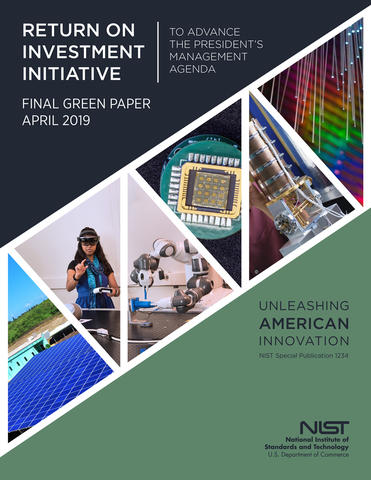 The cover of the report is green and black, with the title "Return on Investment Initiative, Final Green Paper, April 2019"