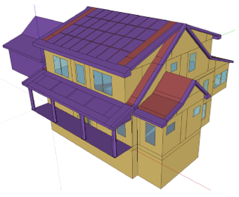 A colored diagram of a house, with purple roof and yellow walls.