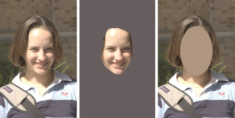 Three face images used for a facial recognition study